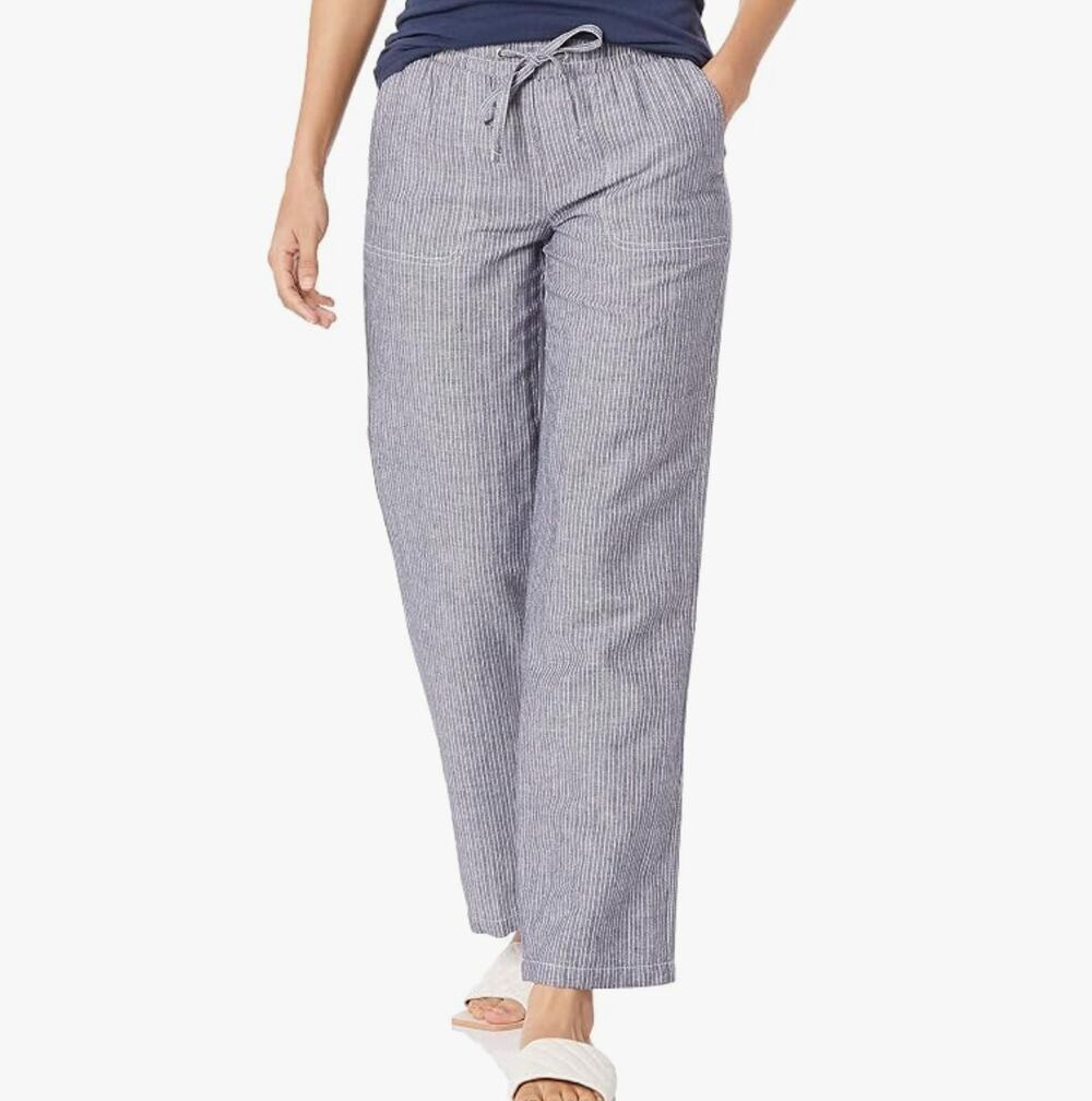 Amazon Essentials NWT Muted Blue Linen Blend Drawstring Wide Leg Pants Sz XL